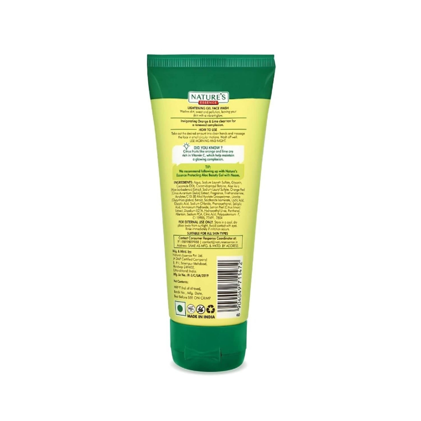 Nature's Essence Lightening Gel Face Wash (Orange & Lime) - Swadesiicart