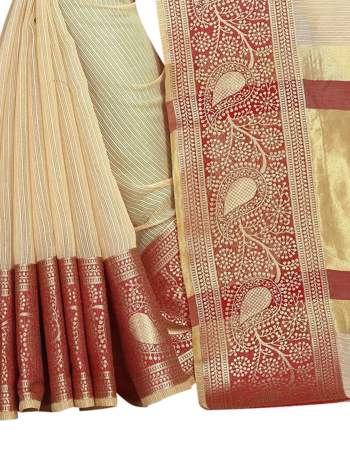 Vamika Banarasi Jaquard Cream Weaving Saree | Swadesiicart