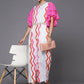 Ahalyaa White & Pink Zig Zag Striped Basic Jumpsuit - Swadesiicart