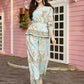 Aqua Blue Rayon Paisley & Floral Printed Top with Matching Bottom - Eesha - Swadesiicart