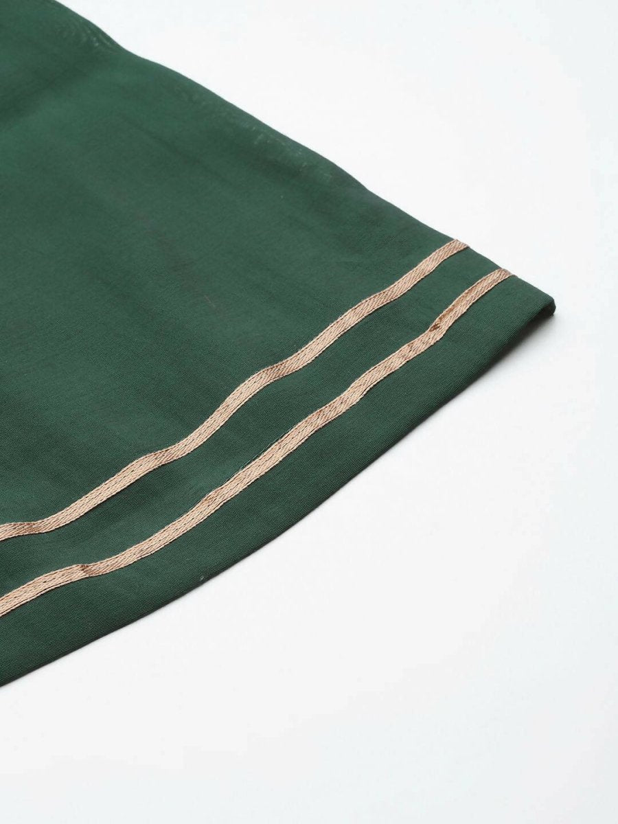 Ahalyaa Womens Dark Green Chanderi Gold Foil Printed Kurta Palazzo Set | Swadesiicart