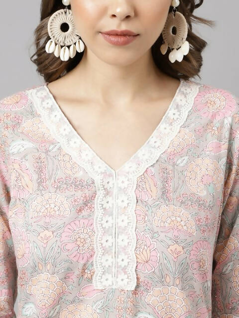 FIORRA Women's Pink Cotton A-Line Kurta Set - Swadesiicart