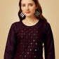 Jyoti Fashion Women's Wine Cotton Blend Embroidered Kurta Pant Set - Swadesiicart