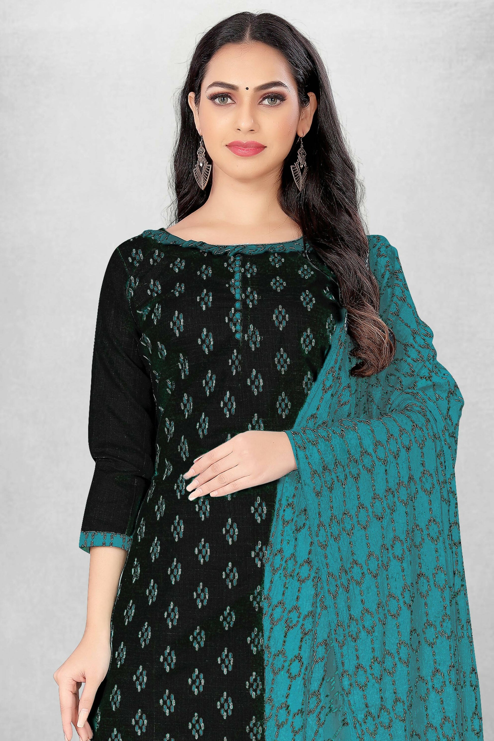 Black Cotton Printed Unstitched Dress Material - Amara