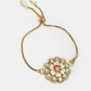 NVR Women & Men Set of 2 Gold Kundan-Studded Bhaiya Bhabhi Rakhi Set With Roli Chawal & Chocolate | Swadesiicart