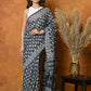 Very Much Indian Handblock Printed Cotton Saree With Natural Dyes - Black White | Swadesiicart