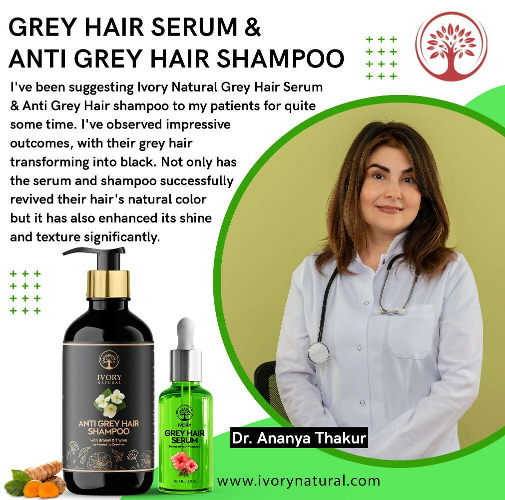 Ivory Natural Grey Serum And Hair Shampoo Combo Restores Natural Hair Wellness And Nourished, Shiny Hair | Swadesiicart