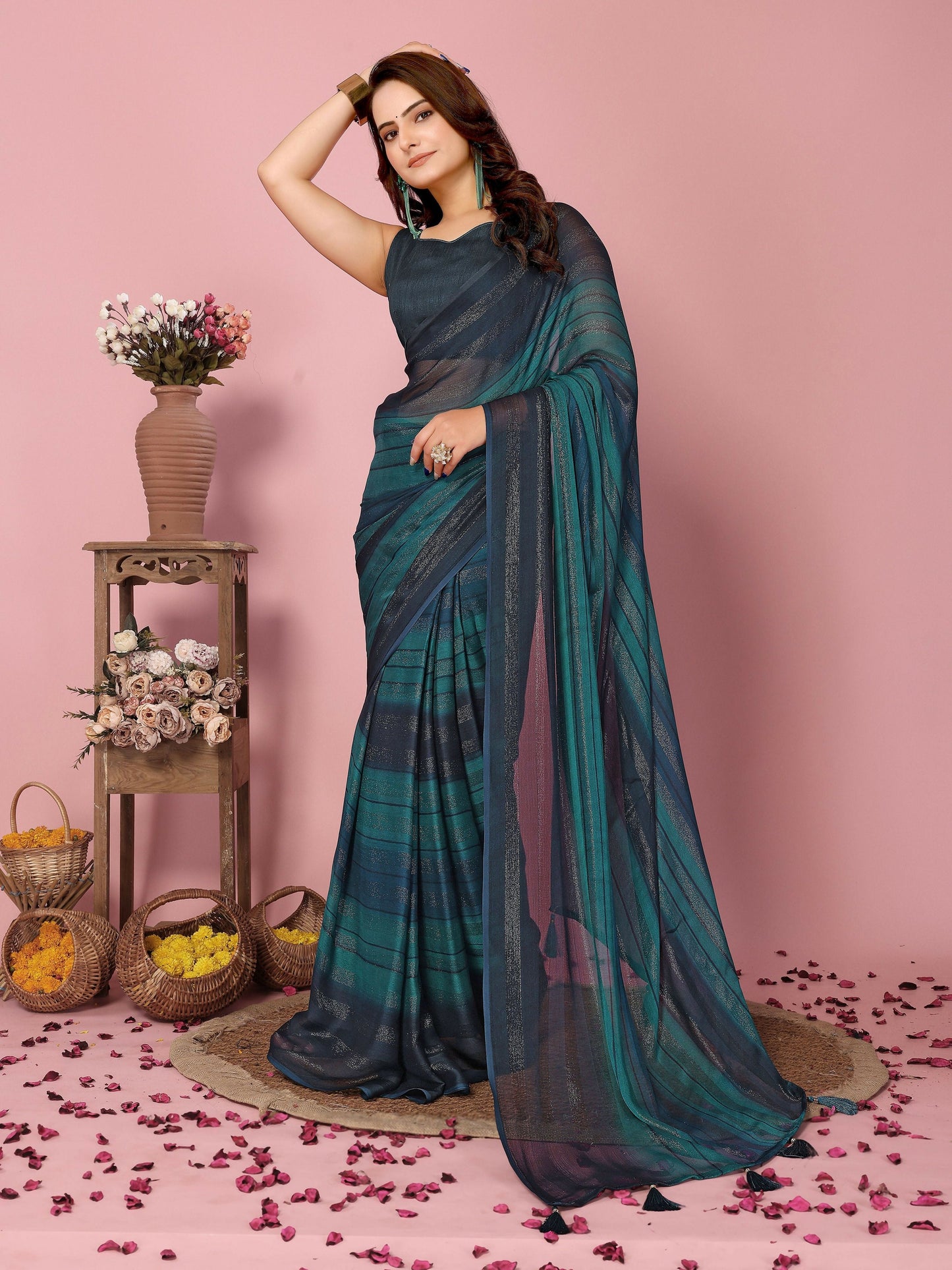 Attractive These Party Wear Ready To Wear Saree - Blue | Swadesiicart