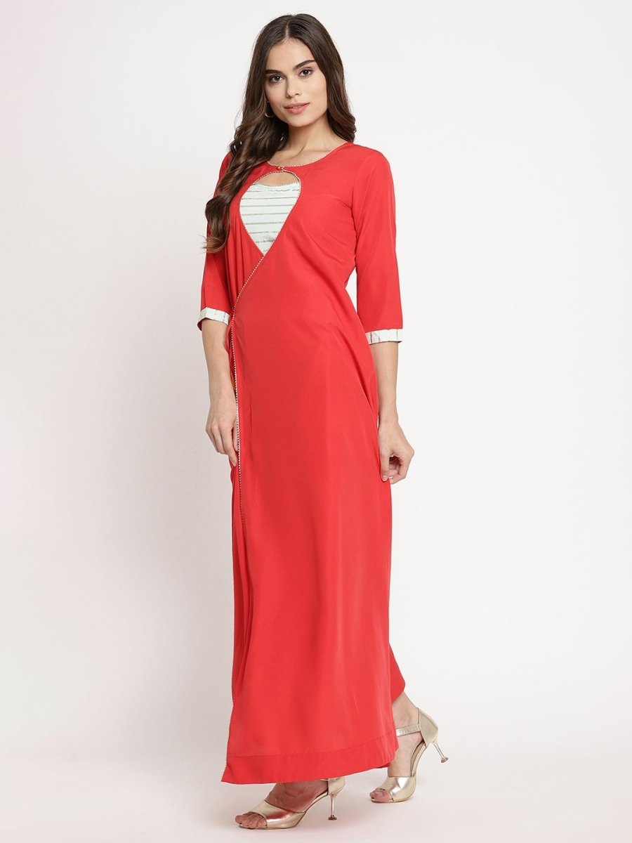 Ahalyaa Wome's Red Crepe Solid Kurta With Dupatta | Swadesiicart