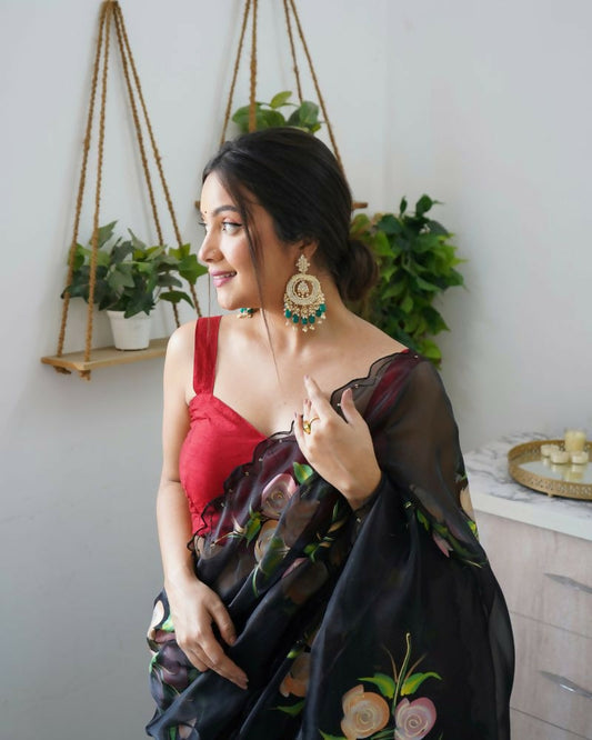 Vamsee Urvashi Black Organza Saree - Swadesiicart