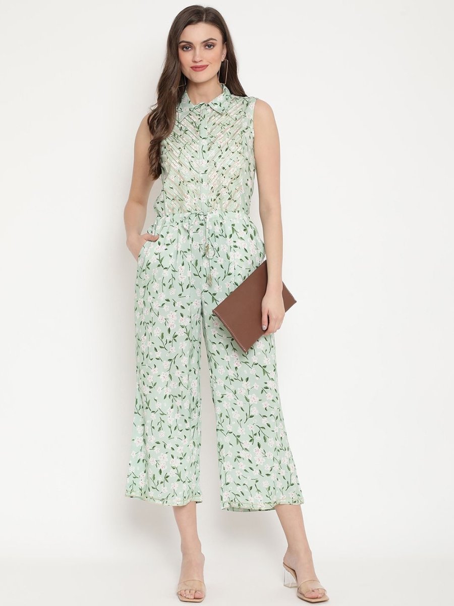 Ahalyaa Womens Mint Rayon Printed Jumpsuit | Swadesiicart