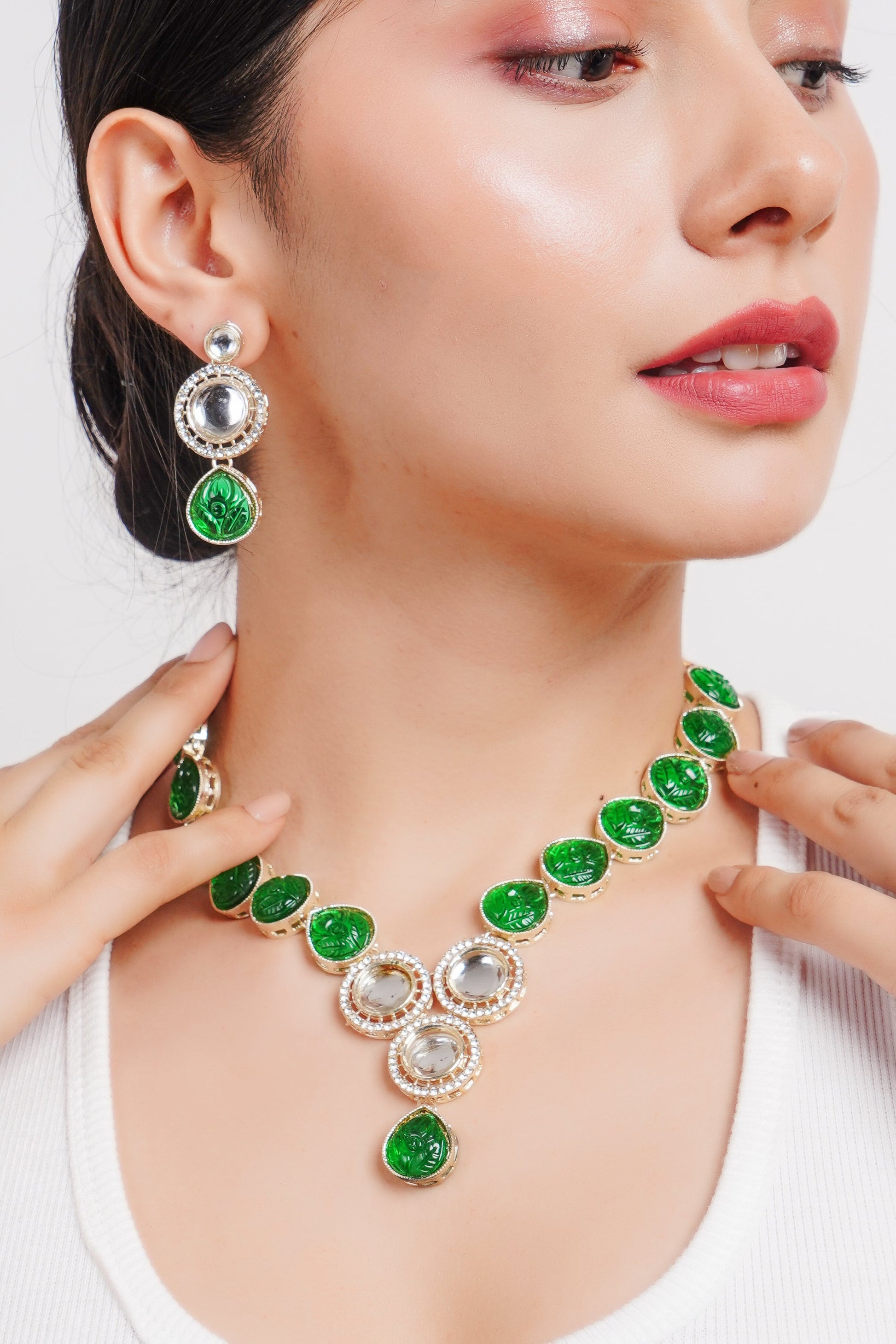 Divisha Alloy Gold-plated Green Jewellery Set | Swadesiicart
