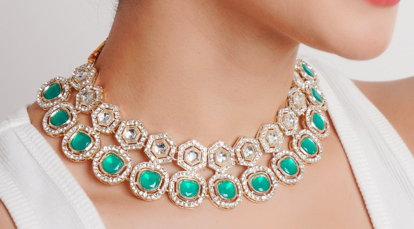 Divisha Alloy Gold-plated Green Jewellery Set | Swadesiicart