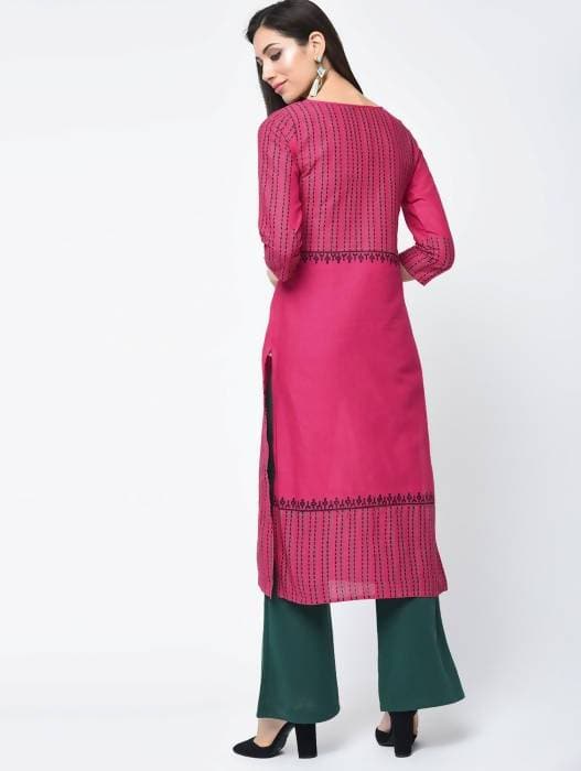 Aniyah Cotton Block Printed Latest Pink Straight Kurta (AN-135K) - Swadesiicart