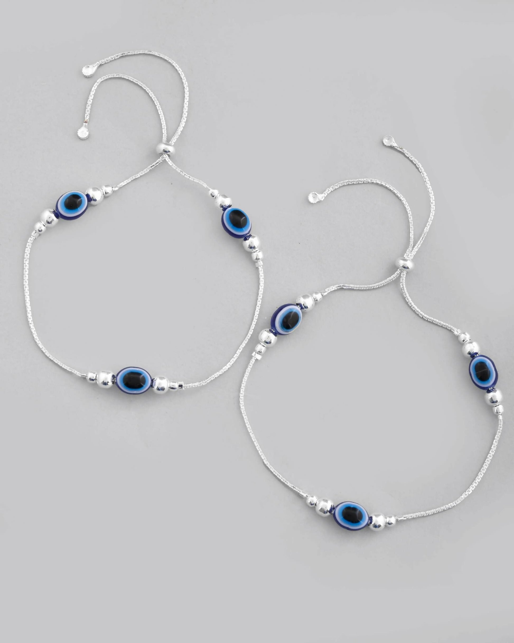VOJ Set of 2 Silver Plated Evil Eye Anklet - Swadesiicart