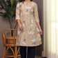 W for Woman Beige Floral Printed Cotton Check Textured Gathered Kurta