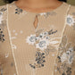 W for Woman Beige Floral Printed Cotton Check Textured Gathered Kurta