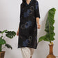 W for Woman Black Bold Floral Printed Pure Cotton Straight Kurta with Lace