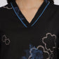 W for Woman Black Bold Floral Printed Pure Cotton Straight Kurta with Lace