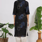 W for Woman Black Bold Floral Printed Pure Cotton Straight Kurta with Lace