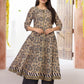 W for Woman Beige Geometric Printed Embroidered Anarkali Cotton Kurta