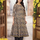 W for Woman Beige Geometric Printed Embroidered Anarkali Cotton Kurta