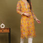 W for Woman Yellow Floral Printed Straight Kota Kurta