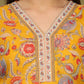 W for Woman Yellow Floral Printed Straight Kota Kurta