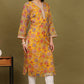 W for Woman Yellow Floral Printed Straight Kota Kurta