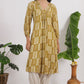 W for Woman Green Paisley Printed Cotton Crepe Gathered Kurta with Mirror Embroidery