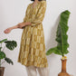W for Woman Green Paisley Printed Cotton Crepe Gathered Kurta with Mirror Embroidery