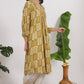 W for Woman Green Paisley Printed Cotton Crepe Gathered Kurta with Mirror Embroidery