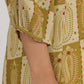 W for Woman Green Paisley Printed Cotton Crepe Gathered Kurta with Mirror Embroidery