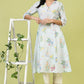 W for Woman Blue Floral Printed Pure Cotton A-line Kurta with Thread Embroidery