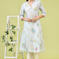 W for Woman Blue Floral Printed Pure Cotton A-line Kurta with Thread Embroidery