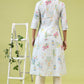 W for Woman Blue Floral Printed Pure Cotton A-line Kurta with Thread Embroidery