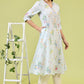 W for Woman Blue Floral Printed Pure Cotton A-line Kurta with Thread Embroidery