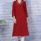 W for Woman Pink Paisley Printed Thread Embroidered Crepe Flared Kurta