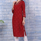 W for Woman Pink Paisley Printed Thread Embroidered Crepe Flared Kurta