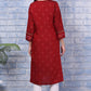W for Woman Pink Paisley Printed Thread Embroidered Crepe Flared Kurta
