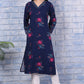 W for Woman Blue Floral Printed Rayon Straight Kurta