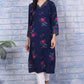 W for Woman Blue Floral Printed Rayon Straight Kurta