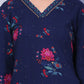 W for Woman Blue Floral Printed Rayon Straight Kurta