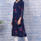 W for Woman Blue Floral Printed Rayon Straight Kurta