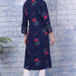 W for Woman Blue Floral Printed Rayon Straight Kurta