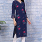 W for Woman Blue Floral Printed Rayon Straight Kurta
