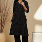 W for Woman Black Yarn Dyed Floral Embroidered Pure Cotton Straight Kurta