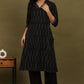 W for Woman Black Yarn Dyed Floral Embroidered Pure Cotton Straight Kurta