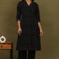 W for Woman Black Yarn Dyed Floral Embroidered Pure Cotton Straight Kurta