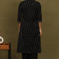 W for Woman Black Yarn Dyed Floral Embroidered Pure Cotton Straight Kurta